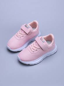 1 Pair Breathable Mesh Kids Casual Shoes With Hook And Loop, Pink