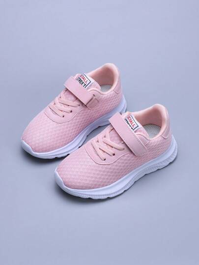 1 Pair Breathable Mesh Kids Casual Shoes With Hook And Loop, Pink