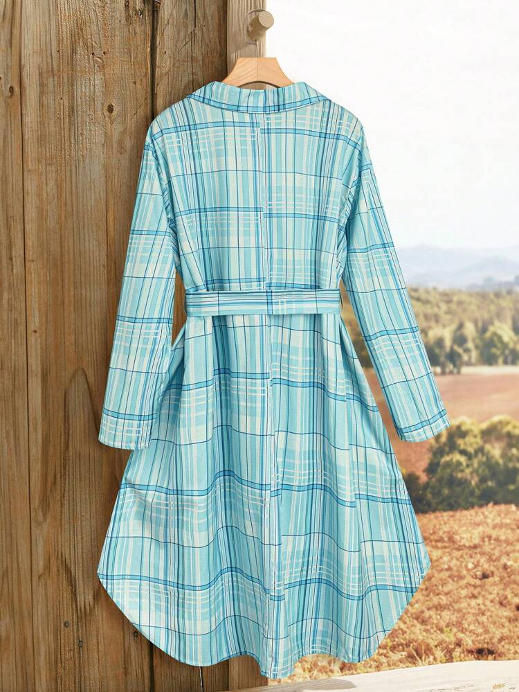 Plus Size Women's Plaid Long Sleeve Casual Country Shirt Fall Women Clothes Dress