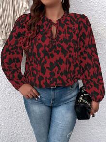 SHEIN Clasi Plus Size Spring & Autumn Casual Allover Print Lantern Sleeve Shirt Fall Cloth For Women - Multicolor - View 6