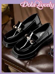 Dola Lovely Women's Solid Color Fashionable Versatile Casual Loafers Halloween Sorceress - Black - View 3