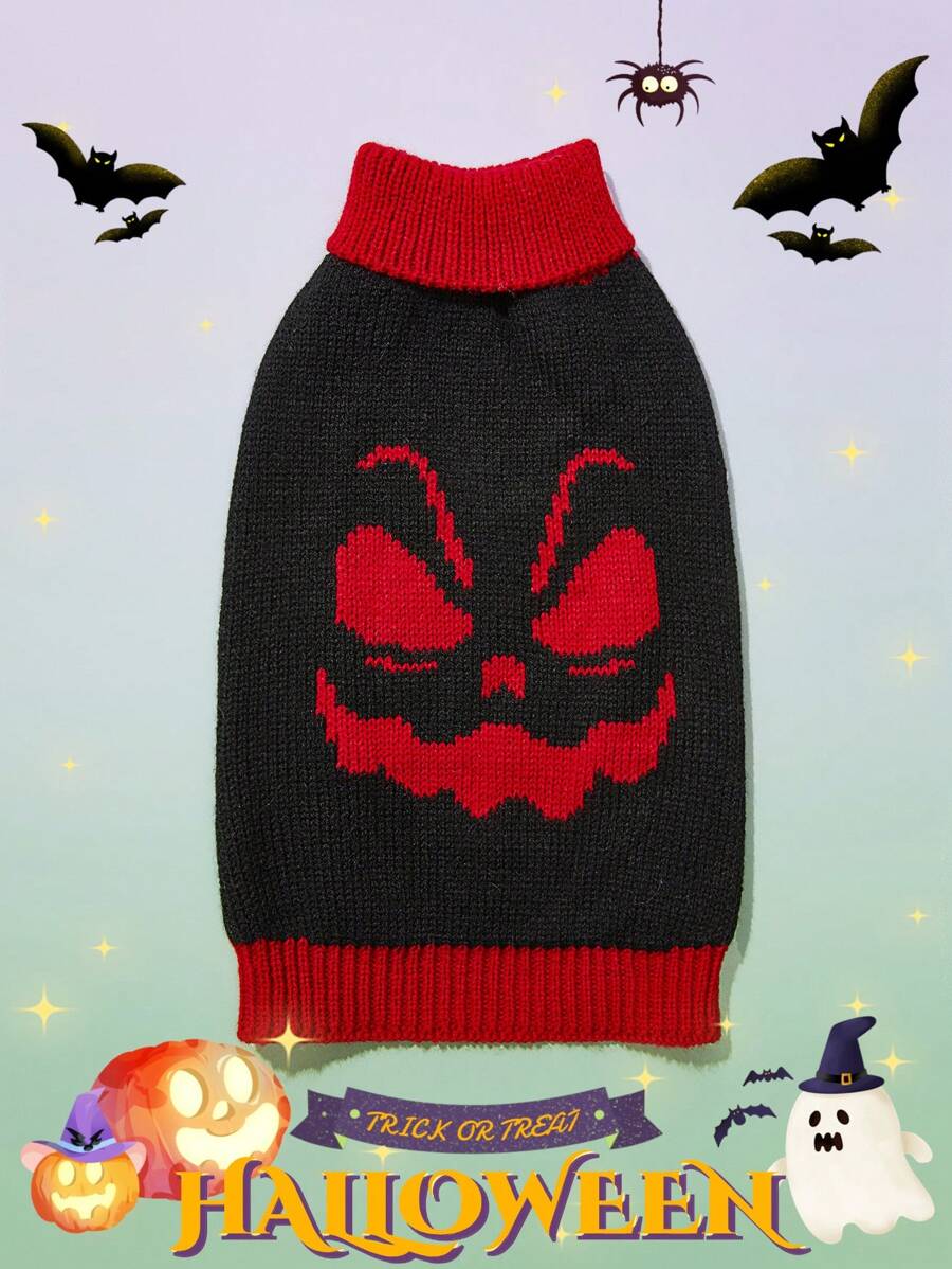 PETSIN 1pc Halloween Funny Expression Bicolor Warm And Comfortable Dog Sweater - Multicolor - View 1