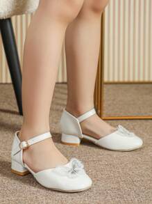 女童夏季公主白色蝴蝶花朵凉鞋青少年高跟凉鞋 - 白色 - 查看 5