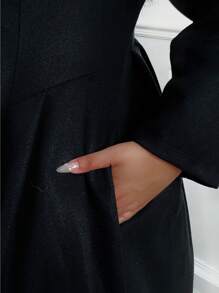 Lyrianda Plus Size Women Winter Solid Color Single Breasted Long Sleeve Patchwork Ruffle Hem Elegant Coat Fall Cloth For Women - Black - View 7