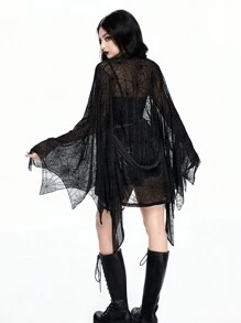 ROMWE Áo cánh ren thắt nơ kiểu Gothic gợi cảm, giản dị, gợi cảm dành cho nữ - màu đen - Xem 4