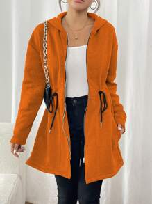 SHEIN LUNE Women Autumn/Winter Drawstring Waist Loose Casual Hooded Jacket