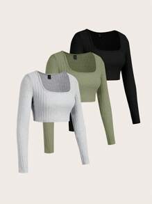 SHEIN EZwear 女式基本款多色针织紧身 T 恤 - 彩色 - 查看 7