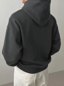 DAZY Men Kangaroo Pocket Drop Shoulder Hoodie - Dark Grey - View 4