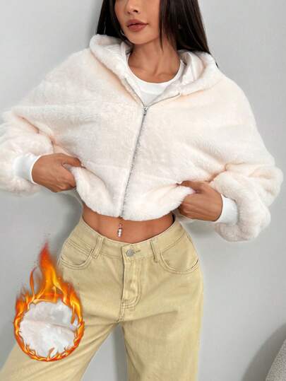 SHEIN EZwear Women's Fluffy Hooded Jacket