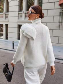 SHEIN Cottnline Women Big Ruffle Detailed Slim Fit Sweater - White - View 2