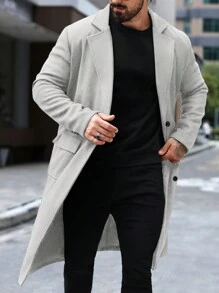 Manfinity Mode 男士纯色翻领双排扣宽松休闲针织外套，冬季 - 淺灰色 - 查看 3