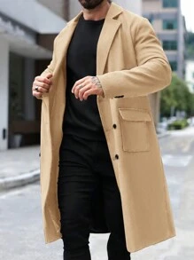 Manfinity Mode Chaqueta de trabajo de manga larga con cuello de solapa y unicolor para hombres, para otoño/invierno - Caqui - Ver 4