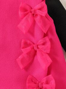 SHEIN 2 件装女婴冬季羊毛蝴蝶结装饰外套和高领上衣套装，优雅而 - 彩色 - 查看 6