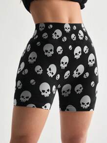 Menodora SHEIN Sport Women Seamless Halloween Skeleton Sports Shorts