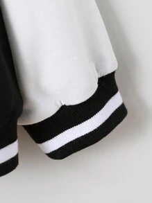 Young Boys Wool-Blend Zip-Up Hooded Jacket, With Contrast Ribbing On Collar, Cuffs And Hem, Graphic Letter Print On Back, And Colorblocked Sleeves, Warm And Fashionable For Outdoor, School Or Daily Wear In Spring, Autumn And Winter, Including Air Conditioned Rooms