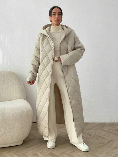 EURMUSE Oversize Beige Hooded Winter Coat