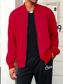 Manfinity Homme Men Spring And Autumn Casual Letter Printed Baseball Collar Jacket - Red - View 1