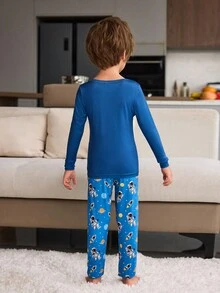 Conjuntos a juego ajustados de niño pequeño, manga larga con estampado de astronauta y cielo estrellado, parte superior y pantalones - Multicolor - Ver 2