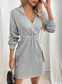 SHEIN LUNE Damen lässiger Jumpsuit Kleid mit Kordelzug Kapuze für Frühling & Herbst