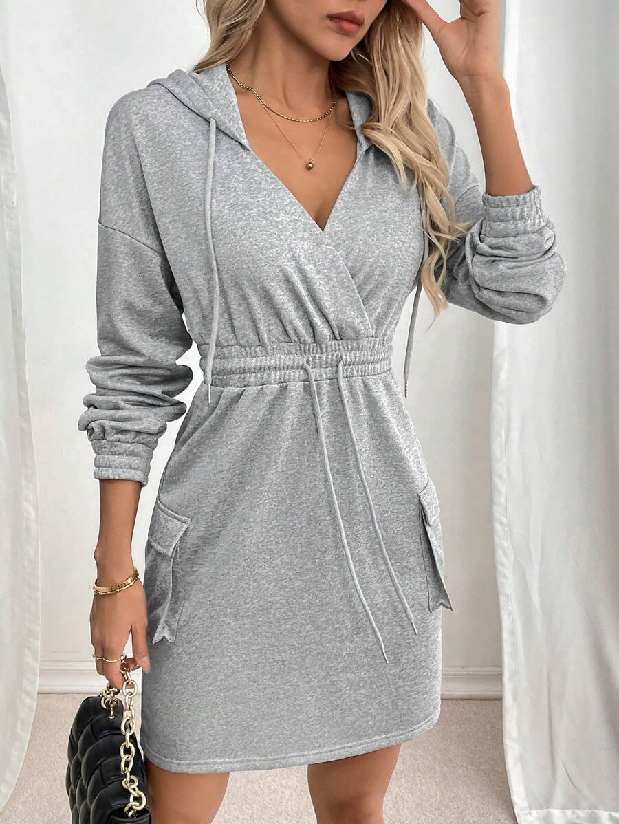 SHEIN LUNE Damen lässiger Jumpsuit Kleid mit Kordelzug Kapuze für Frühling & Herbst