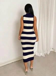 Zolique Women Stripe Fitted Sleeveless Sweater Dress, Spring Autumn