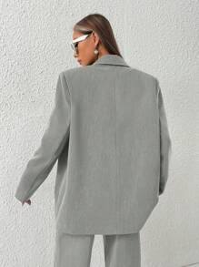 SHEIN EZwear 夏季服装 翻领翻领细节西装外套 - 灰色 - 查看 2