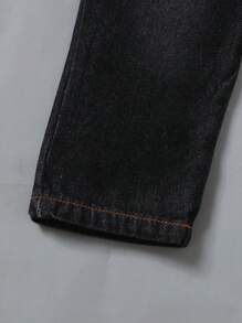 2pcs Boys' Casual Cute College Style White Hoodie With Cartoon & Letter Print And Blue Washed Straight Jeans Pants, 2-24M, Fall/Winter Outfit Set - White - View 8