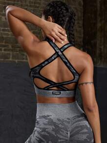 Powerista Áo ngực thể thao ngụy trang liền mạch cho nữ - Xám - Xem 1