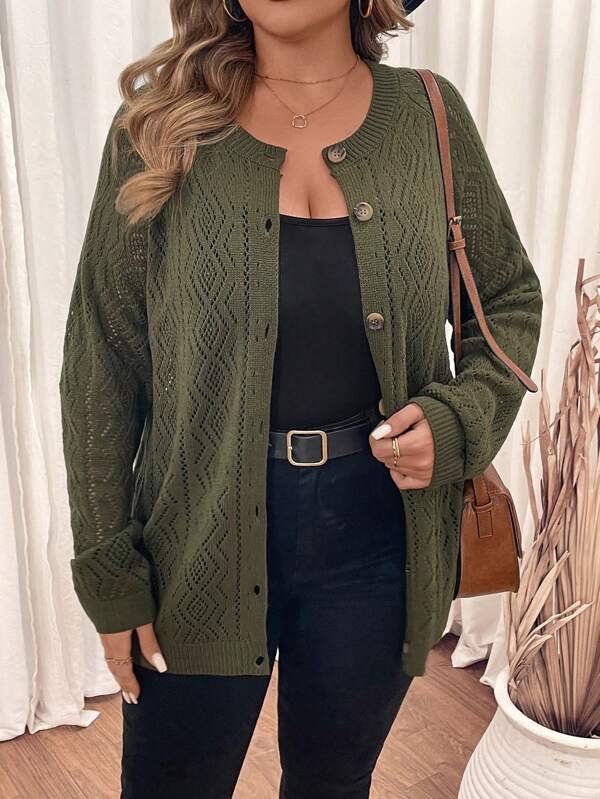 EMERY ROSE Cardigan de manga comprida perfurado feminino plus size, roupa de outono
