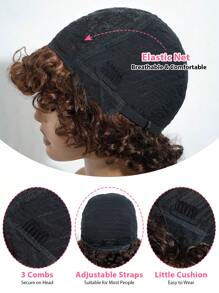 Kurze Afro-lockige Perücke aus Echthaar, gemischtes Braun, lockige Perücke mit Pony, Echthaar, günstiger Pixie-Cut Trage-und-Geh-Perücke, maschinell gefertigt - S4/33/30 - Übersicht 4