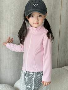 DAZY 年轻女孩休闲纯色立领夹克，春秋 - 粉色 - 查看 7