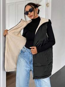 SHEIN EZwear Black Sleeveless Hooded Woven Windbreaker