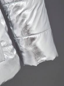 SHEIN Tween Girls 光面涂层防风防水拉链夹棉大衣，秋冬季保暖 - 銀色 - 查看 8