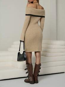 Chiquease Color Block Off-Shoulder Long Sleeve Sweater Dress