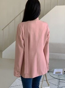 DAZY Chaqueta elegante de unicolor de manga larga y abotonadura sencilla para mujer, ropa de otoño para mujeres