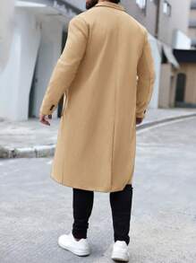 Manfinity Mode Chaqueta de trabajo de manga larga con cuello de solapa y unicolor para hombres, para otoño/invierno - Caqui - Ver 2