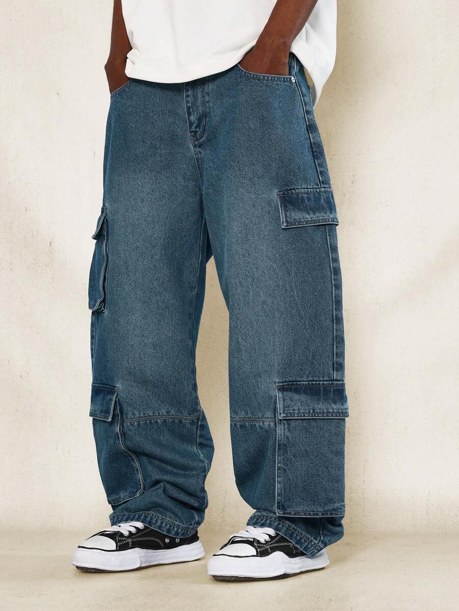 SUMWON 滑板版工装牛仔裤 - 藍色 - 查看 1