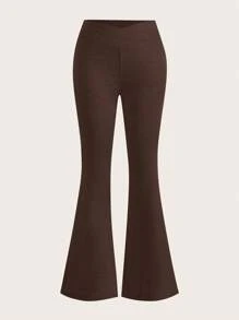SHEIN EZwear Set de 2 pantalones holgados informales con diseño de cruz en la pretina, en tallas grandes en negro y marrón