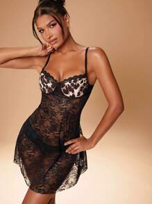 Hauture 别致的蕾丝豹纹吊带迷你连衣裙 - 彩色 - 查看 1
