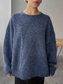 FRIFUL Áo len chui đầu cỡ lớn bằng vải lông cừu dày dặn cho nữ mùa thu, đông - Màu xanh lam - Xem 1