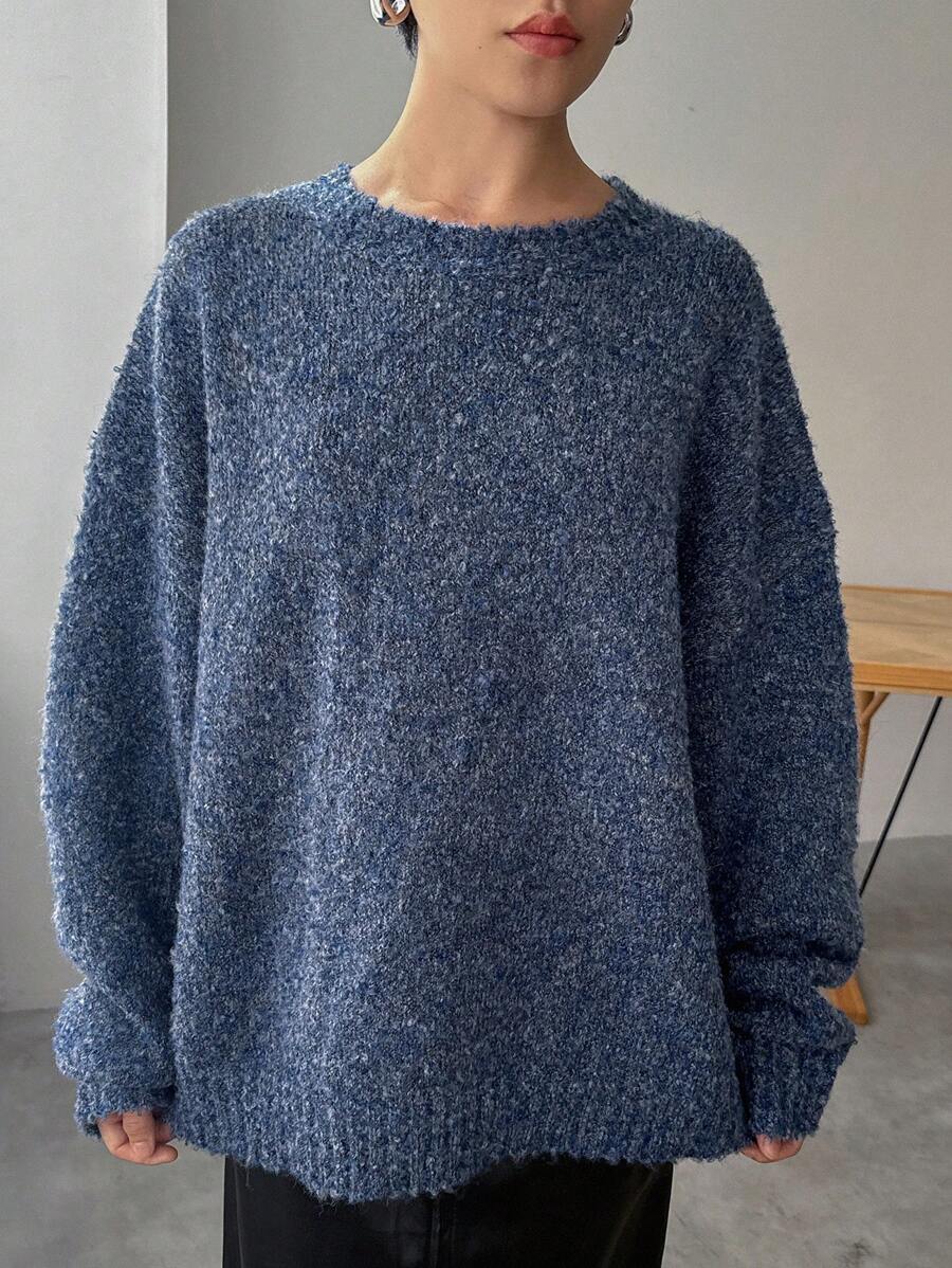 FRIFUL Áo len chui đầu cỡ lớn bằng vải lông cừu dày dặn cho nữ mùa thu, đông - Màu xanh lam - Xem 1