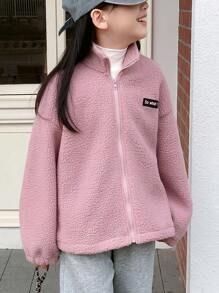 Dazy Kids Tween Girls' Casual Faux Shearling Detail Jacket, Fall/Winter,Back To School Clothes - Pink - View 1