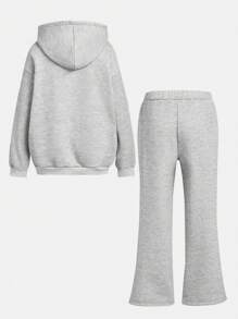 2pcs Tween Boys Basic Casual Loose Sweatshirt And Sweatpants Set - Grey - View 2