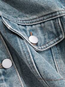 DAZY 女士短腰收腰牛仔夹克 - 中等水洗藍 - 查看 9