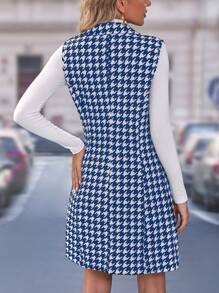Chiquease Women's Spring Autumn Lapel Neck Houndstooth Pattern Casual Waistcoat