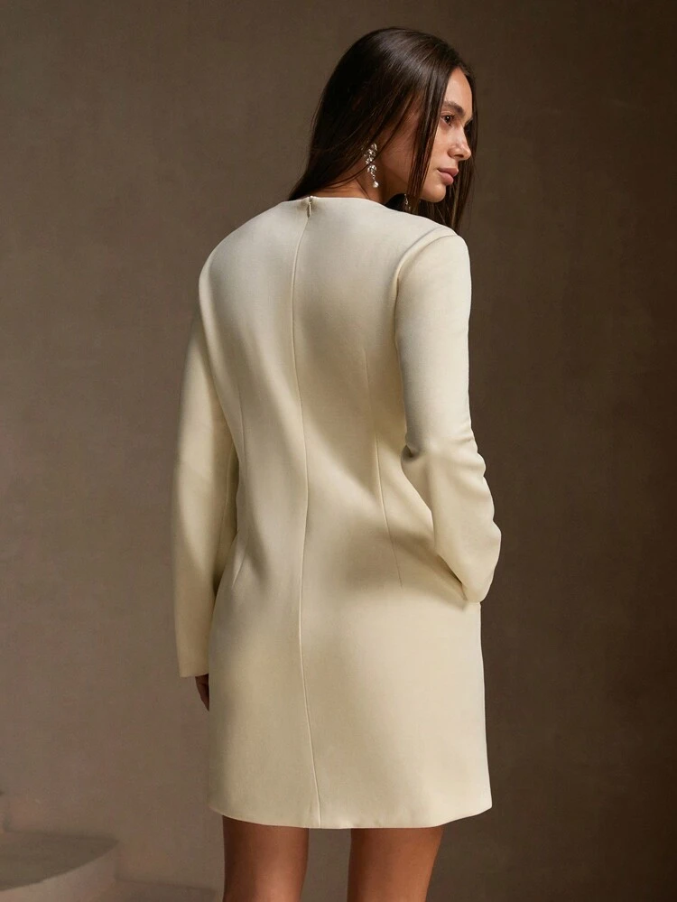 Women's Fashionable Elegant Airy Knit Dress With Pearl And Rhinestone Decor