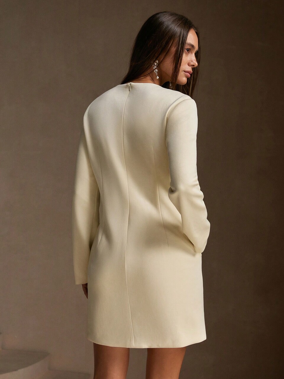 Women's Fashionable Elegant Airy Knit Dress With Pearl And Rhinestone Decor