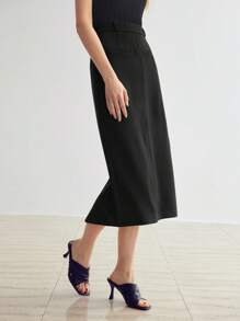 MOTF PREMIUM SOLID SPLIT BACK STRAIGHT SKIRT WITHOUT BELT - Black - View 5