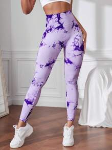 Easithlete Quần Leggings Thể thao Nữ Cà vạt nhuộm - Màu tím - Xem 7