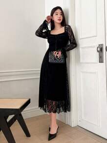 DAZY 女士保暖长裙，秋冬保暖婚纱礼服 - 黑色 - 查看 4